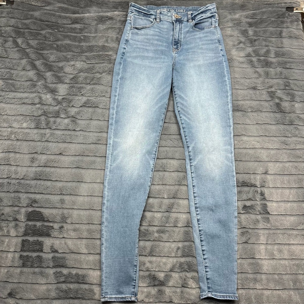 American Eagle Next Level Stretch Skinny Jeans Light Wash Blue Womens 8 X-Long